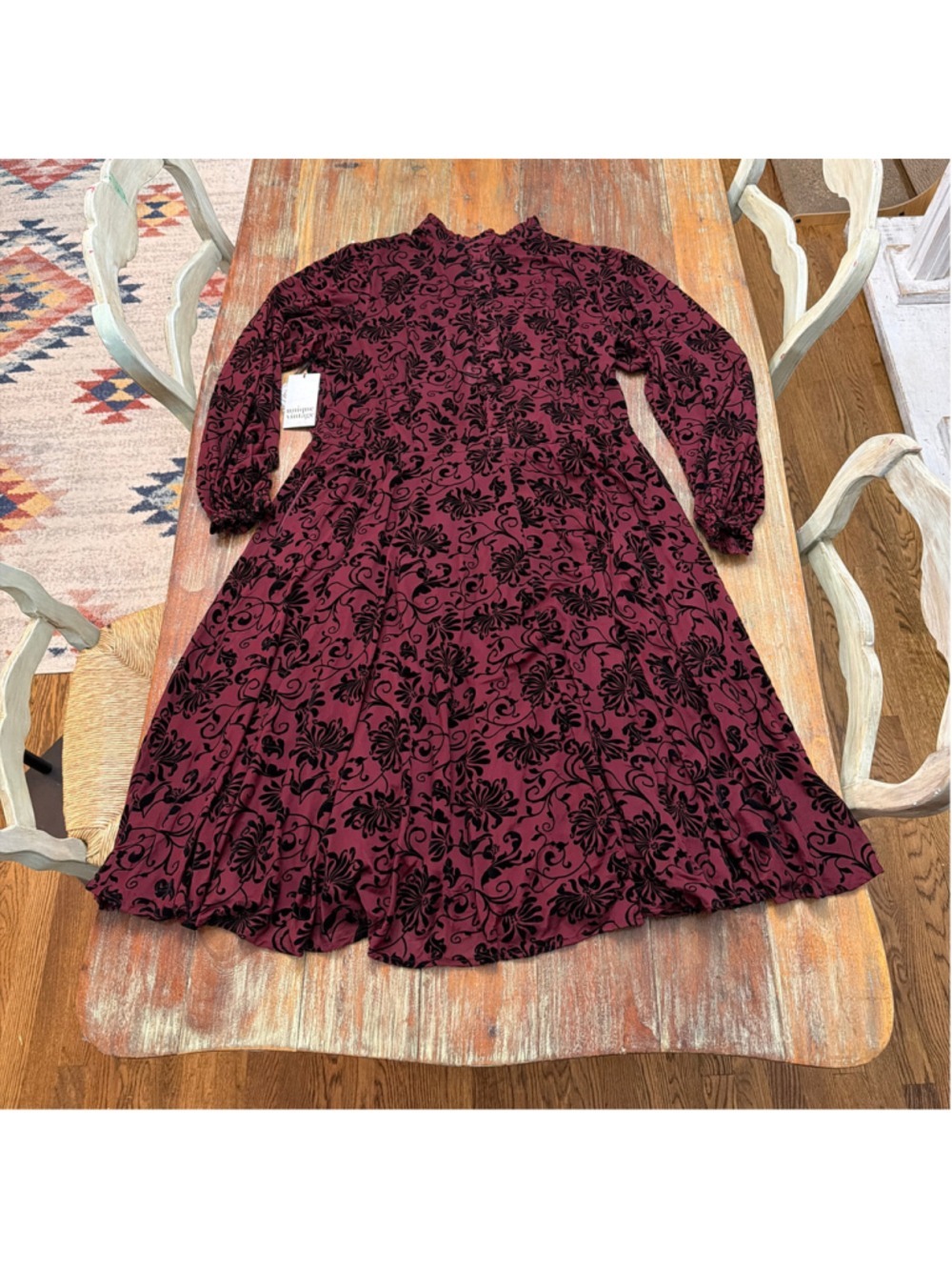 Unique Vintage NWT Burgundy La Catrina Flock Velvet Floral Swing Dress 5XL Plus